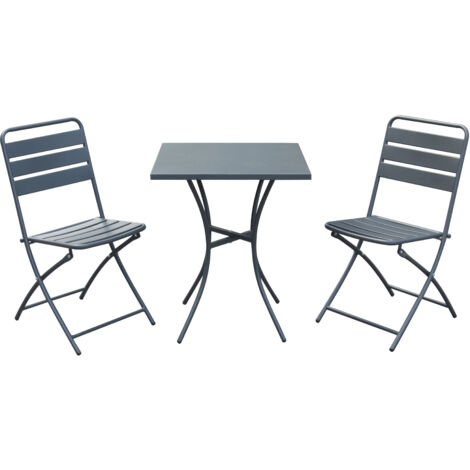 Set da Pranzo Tavolo con 2 Sedie Pieghevoli Acciaio da Giardino Esterno Balcone