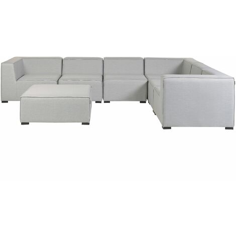 Divano 198x85cm design a tre posti comodo con pouf tessuto idrorepellente  grigio DI28