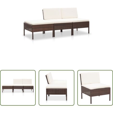 Set da salotto -  Set Divani da Giardino 3 pz con Cuscini in Polyrattan Marrone