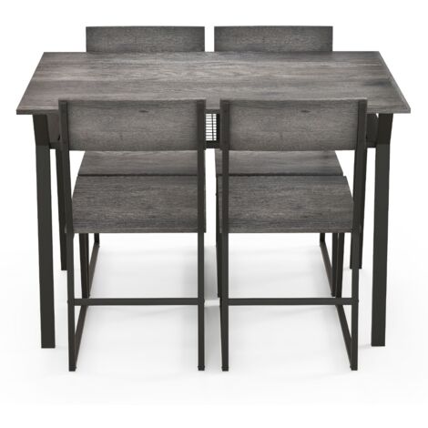 Set da tavolo da pranzo 5 pezzi, Tavolo da cucina con 4 sedie mensola portaoggetti e telaio in metallo Grigio