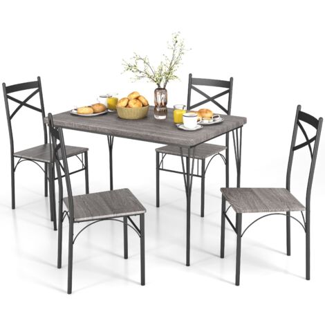 Set da tavolo da pranzo 5 pezzi, Tavolo da pranzo rettangolare moderno con 4 sedie con telaio in metallo Grigio