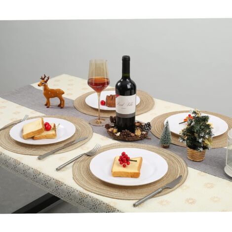 Set da tavolo rotondo in polipropilene intrecciato, 6 pezzi, resistente al calore, antiscivolo, lavabile, 38 cm, colore caffè.