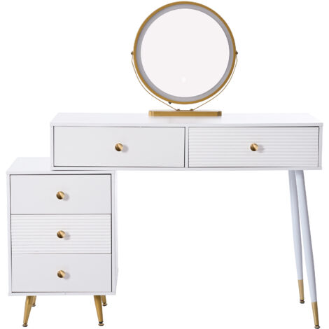 Set da toeletta con illuminazione a LED e specchio, mobiletto laterale regolabile e design estensibile, dimensioni L100 x A78 x P40 cm, senza sgabello