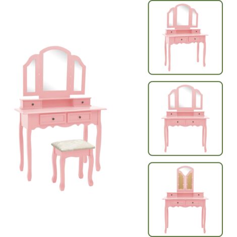 Set da toeletta - vidaXL Tavolo da Trucco e Sgabello Rosa 100x40x146cm Legno Paulownia - Tavolo da toeletta in legno