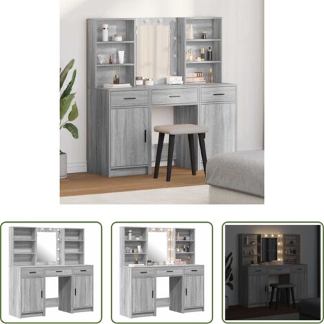Set da trucco con luci -  Set da tavolo da trucco con LED con porta 3 pcs Grigio Sonoma