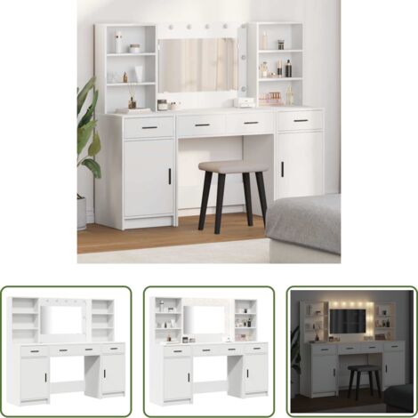 Set da trucco moderno -  Set da tavolo da trucco con LED 3 pcs Bianco Legno multistrato