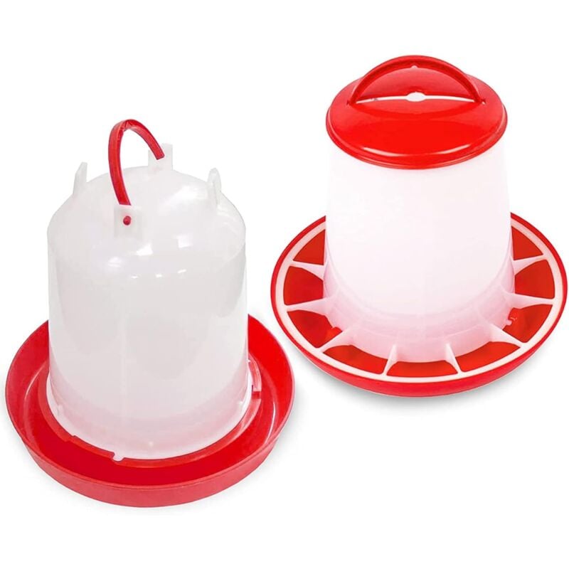 Set d'Abreuvoir de 2.5 l et Mangeoire de 3Kg,Mangeoire pour poussins, Kit d'abreuvoir, Mangeoire pour volaille, Abreuvoir pour volaille, Rouge et