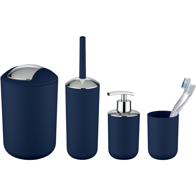 Kosmetikeimer Wenko salle de bain Brasil bleu 4 pièces sans bpa ensemble accessoires salle de bain poubelle salle de bain distributeur de savon
