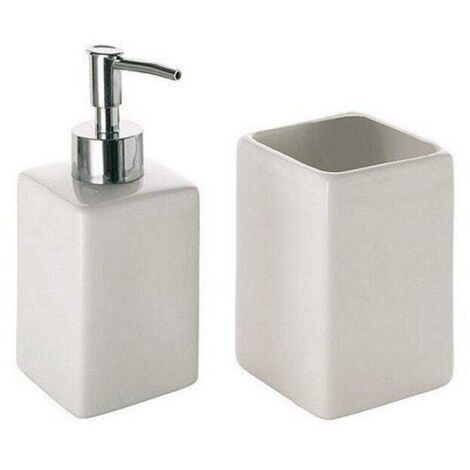 Set D'accessoires De Salle De Bains En Céramique Blanche Et Carrée  Vella