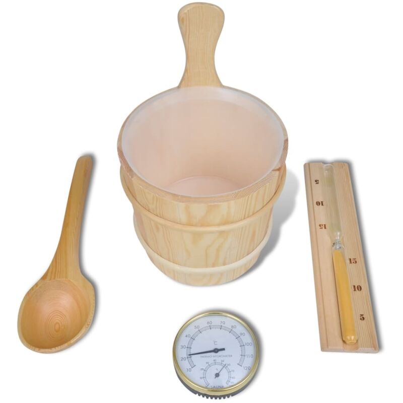 vidaXL 5-tlg. Saunazubehör mit Eimer Löffel Sanduhr Thermo-Hygrometer