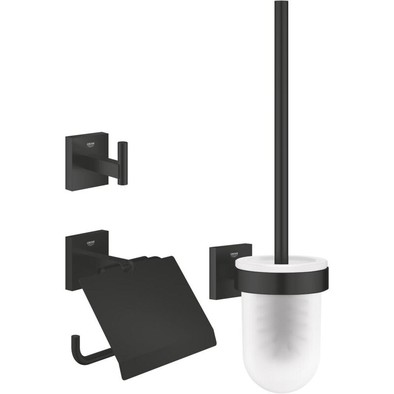 Grohe - Start Cube set d'accessoires wc 3 en 1 avec fixations cachées, noir mat (G411232430)