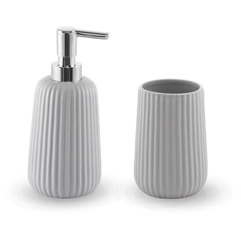 Set D'accessoires Lavabo Distributeur Et Porte Brosse à Dents Gris Dory