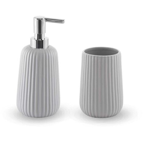 Set D'accessoires Lavabo Distributeur Et Porte Brosse À Dents Gris  Dory
