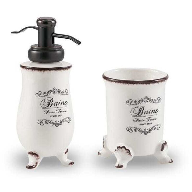 Kiamami Valentina - Set D'accessoires Lavabo Shabby En Céramique Blanche Décorée Amelia