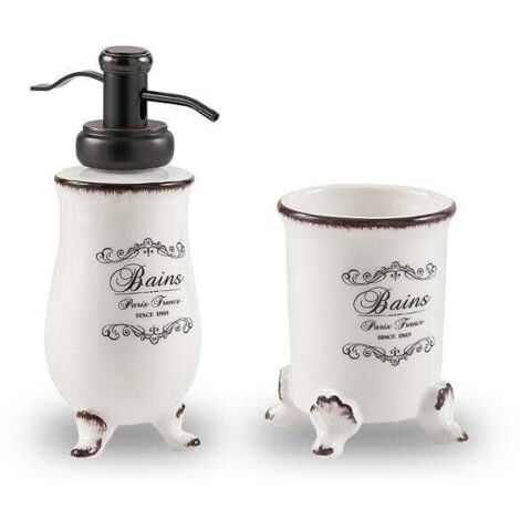 Set D'accessoires Lavabo Shabby En Céramique Blanche Décorée  Amelia