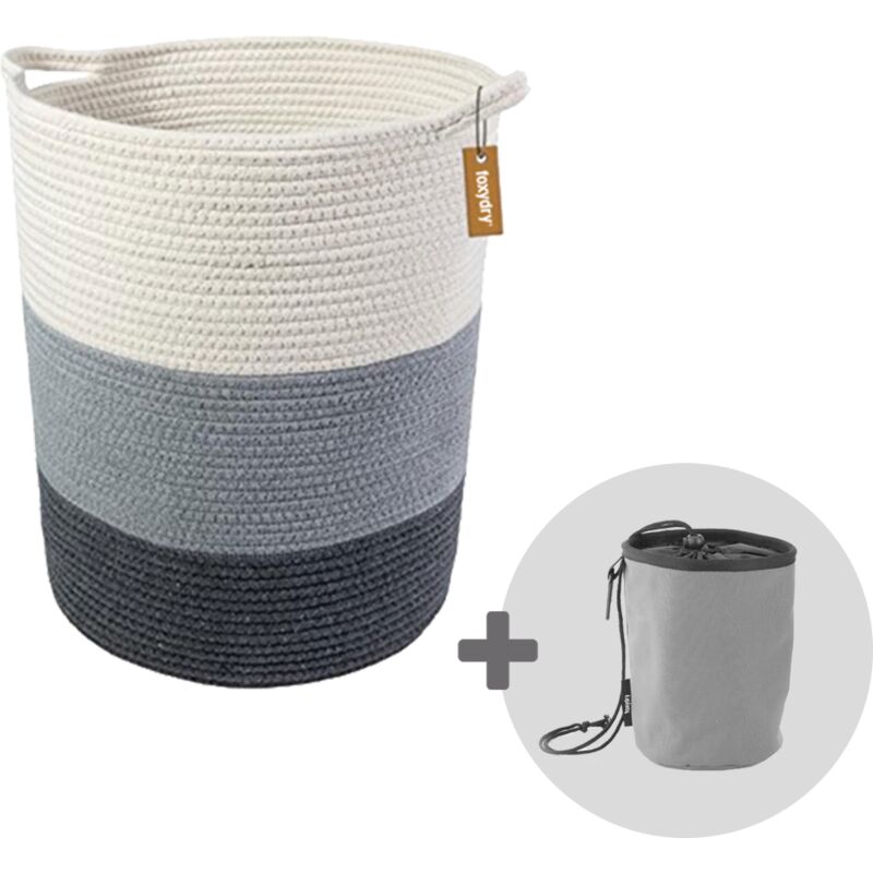 Set d'accessoires pour buanderie, panier à linge, porte-pinces et pinces à linge - Gris