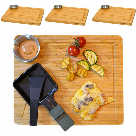 Set d'Assiettes à Raclette 4 Personnes - 30x25 Planche Raclette avec Bol à Dips
