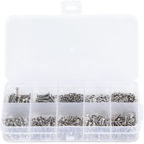 [Set d'Assortiment] Kit de 600 pièces Boulons à tête fraisée Hex Vis Socket Nuts et Washers en Acier Inoxydable 304 M2 de 4mm à 12mm pour DIY et Maintenance