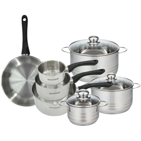 Set de 1 poêle 24 cm, 3 casseroles 12 16 20 cm et 3 faitouts 16, 20 et 24 cm en inox Fackelmann Geneva