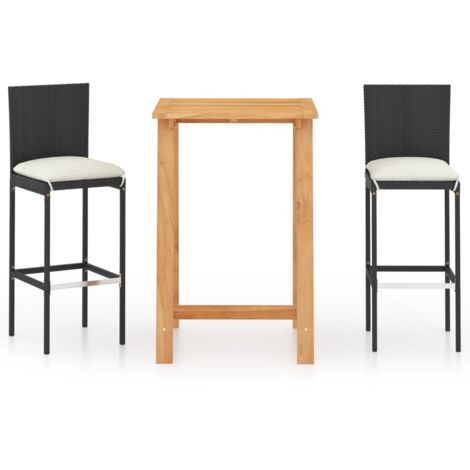 Set de 1 Table + 2 Tabourets de bar de jardin avec coussins  Ensemble Table et Chaises Noir 41794