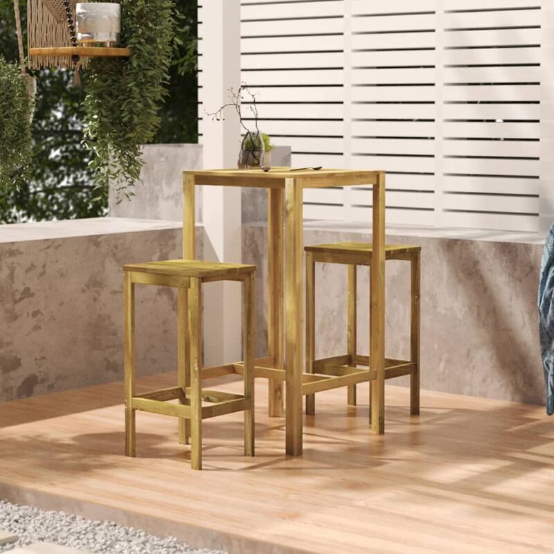 Set de 1 Table + 2 Tabourets de bar de jardin Ensemble Table et Chaises Bois de pin imprégné 83438