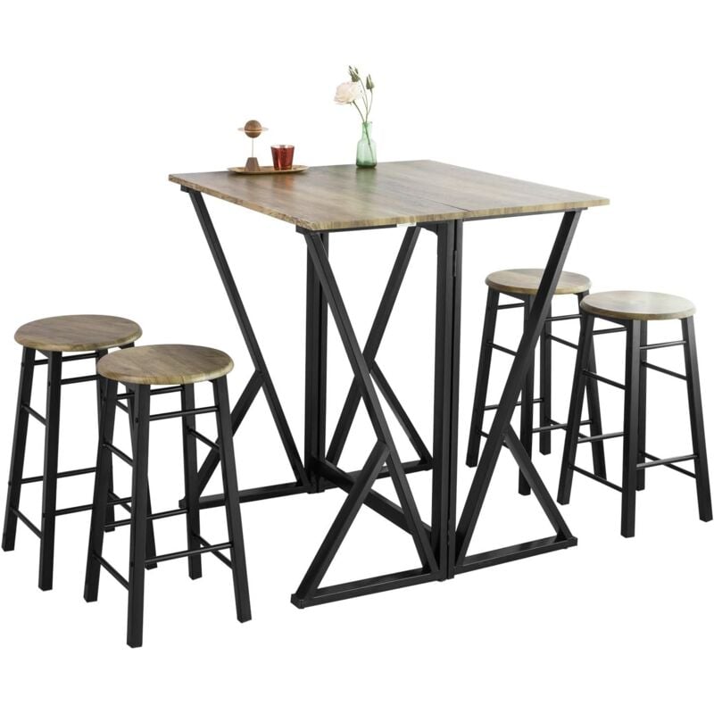 Set de 1 Table + 4 Chaises Ensemble Table de Bar bistrot + 4 tabourets Sobuy OGT24-N