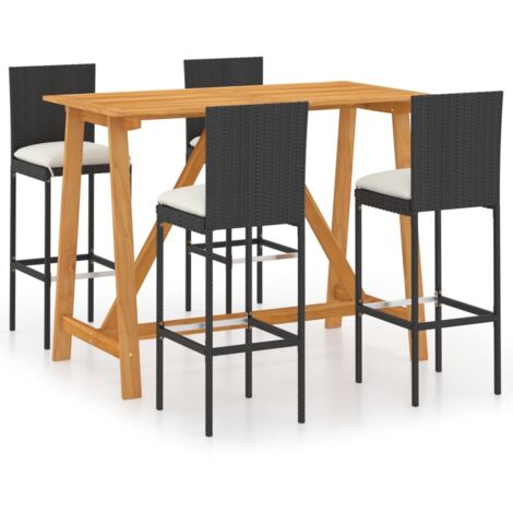 Set de 1 Table + 4 Tabourets de bar de jardin avec coussins  Ensemble Table et Chaises Noir 90977