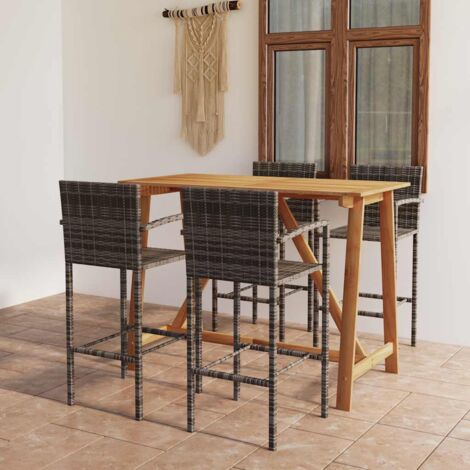 Set de 1 Table + 4 Tabourets de bar de jardin  Ensemble Table et Chaises Gris 26874