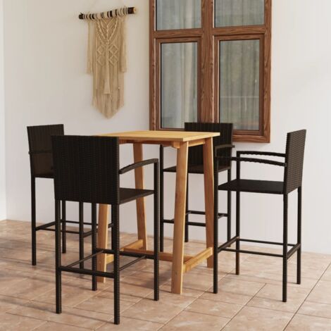 Set de 1 Table + 4 Tabourets de bar de jardin  Ensemble Table et Chaises Marron 48773