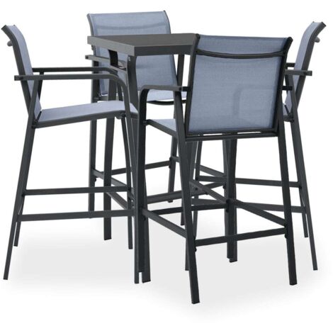 Set de 1 Table + 4 Tabourets de bar de jardin  Ensemble Table et Chaises Noir et gris 91667