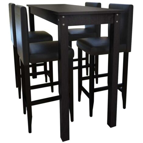 Set de 1 Table + 4 Tabourets de bar  Ensemble Table et Chaises noir 45581