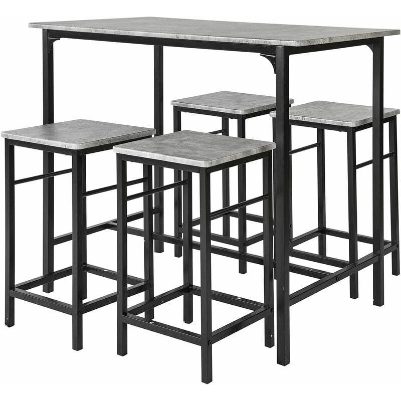 Sobuy - Set de 1 Table + 4 Tabourets Ensemble Table de Bar bistrot + 4 tabourets avec Repose-Pieds,OGT11-HG ®