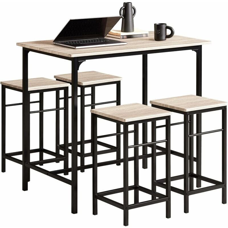 Sobuy - Set de 1 Table + 4 Tabourets Ensemble table de bar bistrot Mange-debout haute cuisine OGT11-N ®