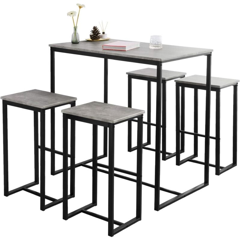Sobuy - Set de 1 Table + 4 Tabourets Ensemble Table de Bar Bistrot OGT15-HG