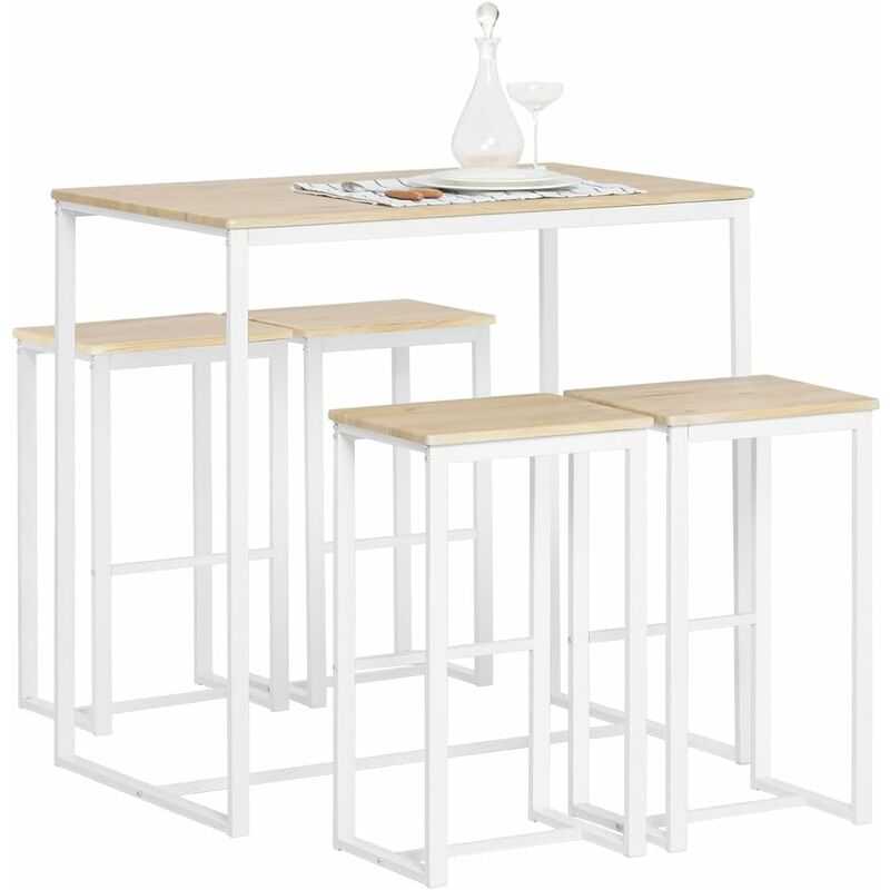 SoBuy OGT15-WN Set de 1 Table + 4 Tabourets avec Repose-Pieds Blanc