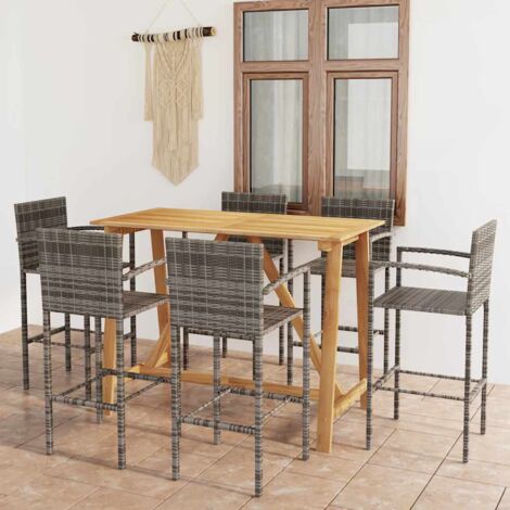 Set de 1 Table + 6 Tabourets de bar de jardin  Ensemble Table et Chaises Gris 93415