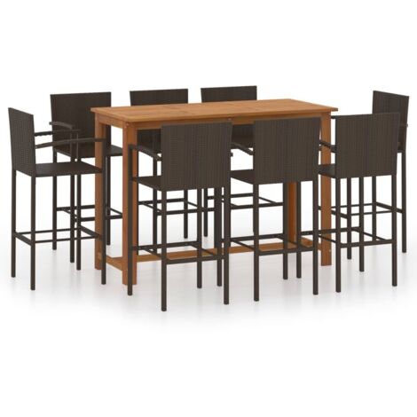 Set de 1 Table + 8 Tabourets de bar de jardin  Ensemble Table et Chaises Marron 86126