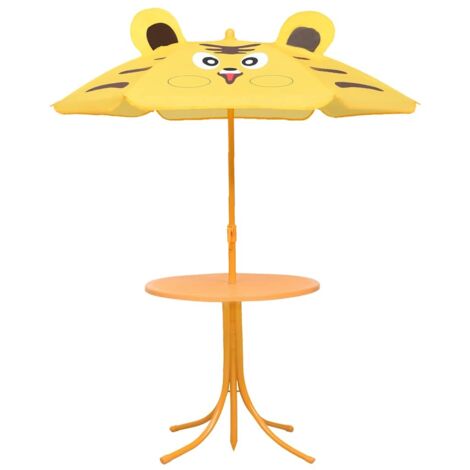 Set de 1 Table et 2 chaises de bistro avec parasol pour enfants, Set bistrot, Ensemble repas de jardin, Jaune OIB2384E