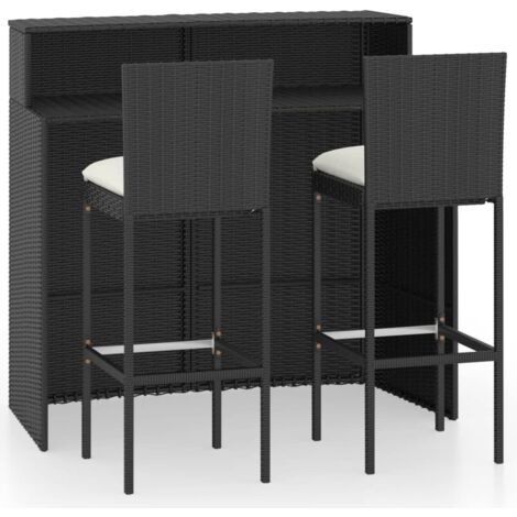Set de 1 Table et 2 Tabourets de bar de jardin avec coussins, Ensemble Table et Chaises Noir OIB7696E