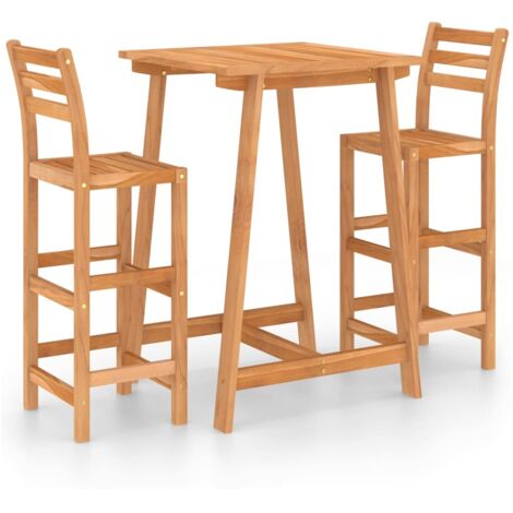 Set de 1 Table et 2 Tabourets de bar de jardin, Ensemble Table et Chaises Bois d'acacia massif OIB3222E