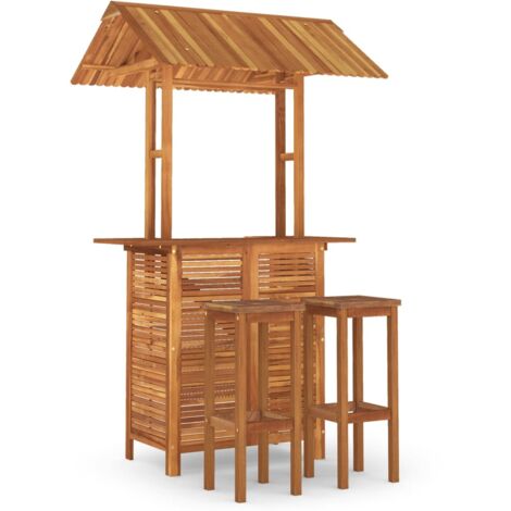 Set de 1 Table et 2 Tabourets de bar de jardin, Ensemble Table et Chaises Bois d'acacia solide OIB4557E