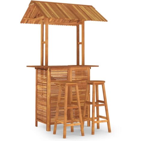 Set de 1 Table et 2 Tabourets de bar de jardin, Ensemble Table et Chaises Bois d'acacia solide OIB7512E