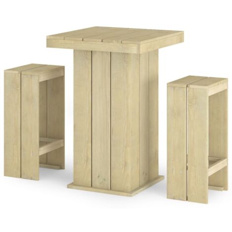 Set de 1 Table et 2 Tabourets de bar de jardin, Ensemble Table et Chaises Bois de pin imprégné OIB7005E