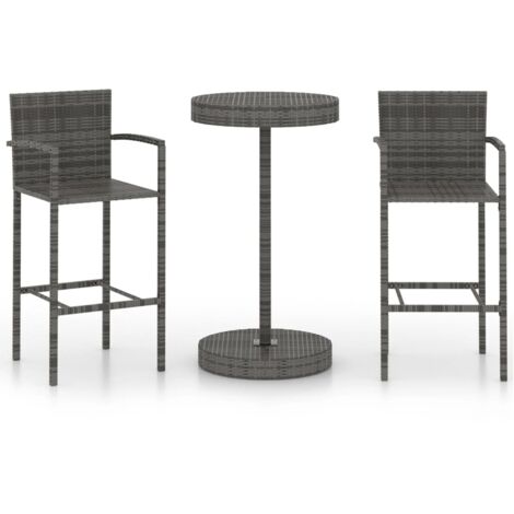 Set de 1 Table et 2 Tabourets de bar de jardin, Ensemble Table et Chaises Résine tressée Gris OIB6735E