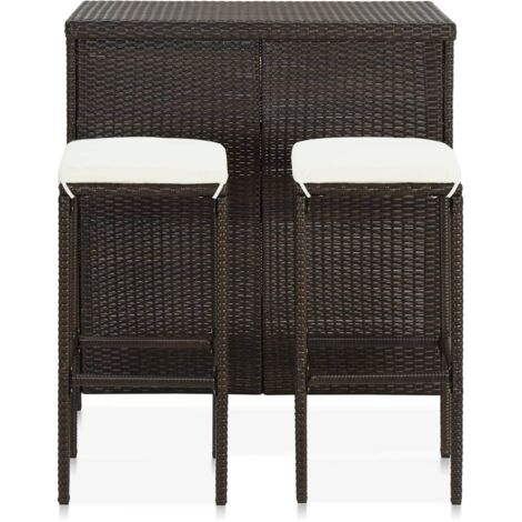 Set de 1 Table et 2 Tabourets de bar, Ensemble Table et Chaises Résine tressée Marron OIB9321E