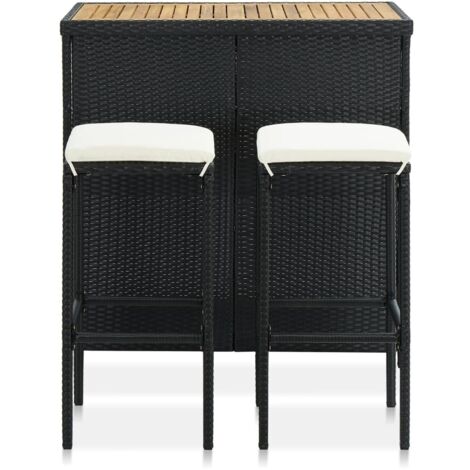 Set de 1 Table et 2 Tabourets de bar, Ensemble Table et Chaises Résine tressée Noir OIB6866E