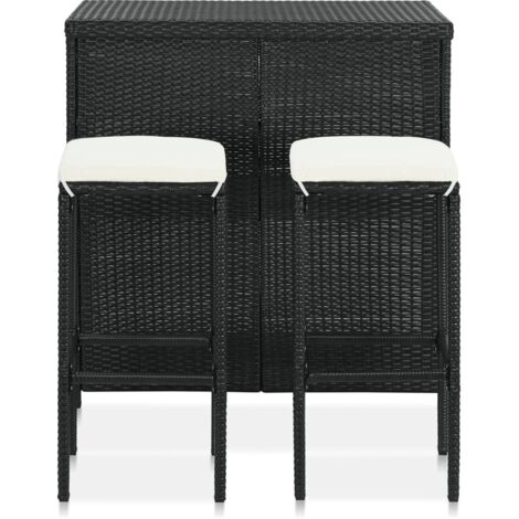 Set de 1 Table et 2 Tabourets de bar, Ensemble Table et Chaises Résine tressée Noir OIB9613E