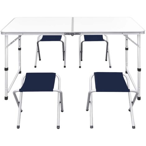 Set de 1 table et 4 chaises de camping pliable Design moderne, Ensemble repas de jardin 120x60 cm OIB8606E