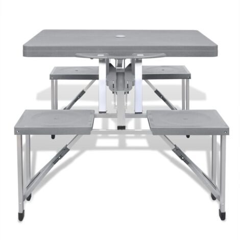 Set de 1 table et 4 chaises de camping pliable Design moderne, Ensemble repas de jardin Aluminium gris clair OIB9707E