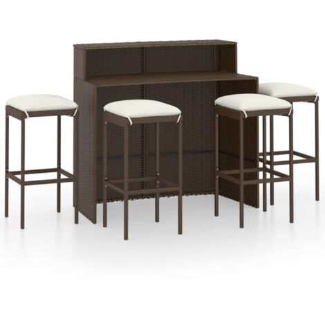 Set de 1 Table et 4 Tabourets de bar de jardin avec coussins, Ensemble Table et Chaises Marron OIB2845E
